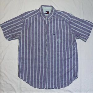 Vintage Tommy Hilfiger Purple & Blue Striped Lion Crest Pocket Button Up Shirt